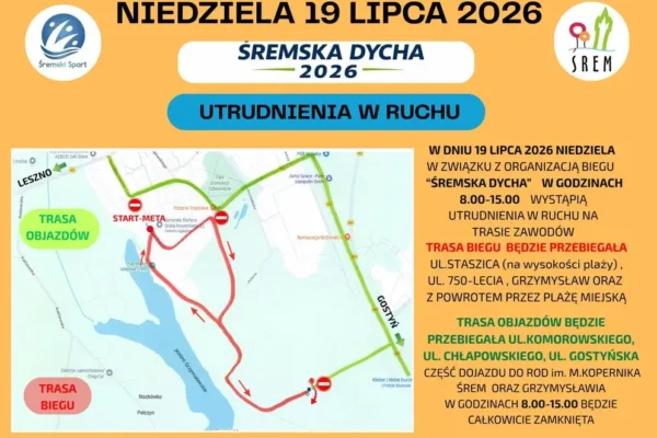 Utrudnienia w Śremie w niedzielę z powodu biegu „Śremska Dycha”