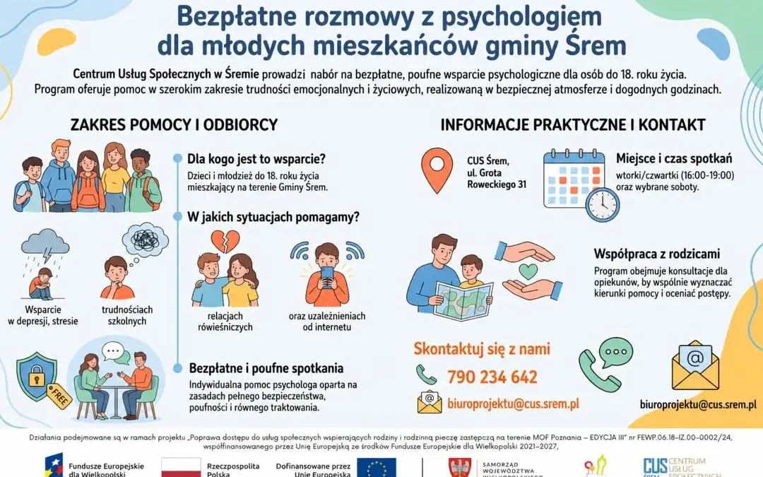 Bezpłatne wsparcie psychologiczne dla dzieci i młodzieży w Gminie Śrem