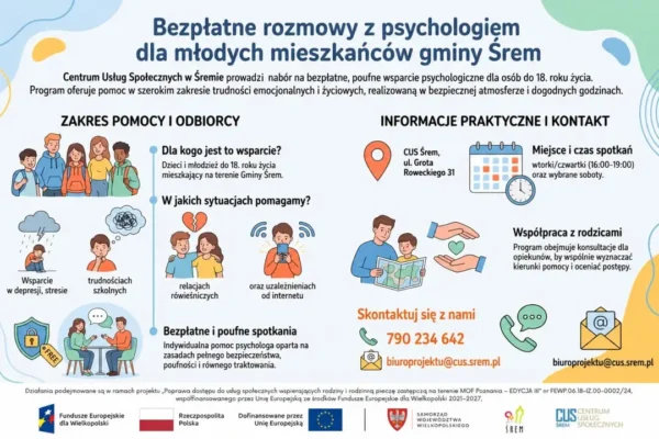 Bezpłatne wsparcie psychologiczne dla dzieci i młodzieży w Gminie Śrem