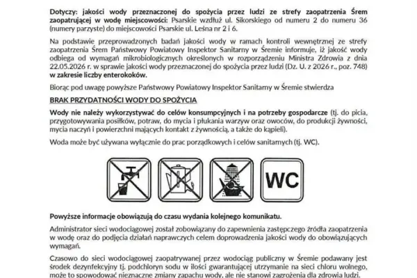 Skażenie wody w Psarskiem – enterokoki wykryte w kranówce. Sanepid wydał zakaz