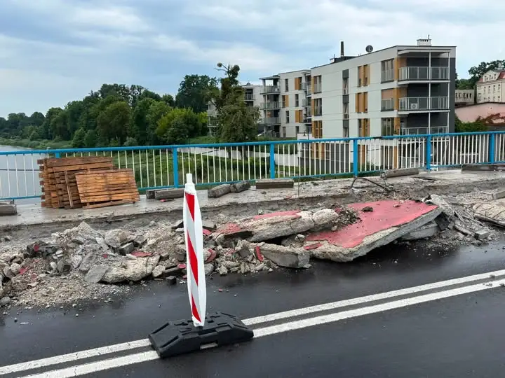 Remont mostu w Śremie: trwają roboty rozbiórkowe, objazdy obowiązują