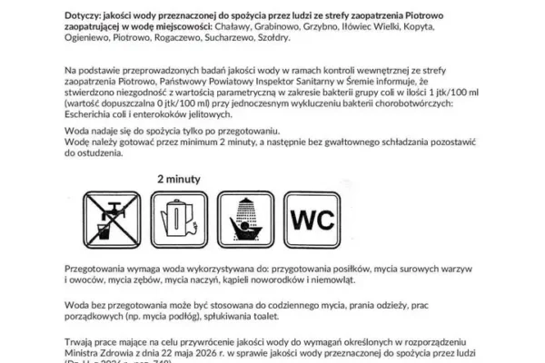 Ważny komunikat sanepidu w Śremie: woda w Piotrowie i okolicach niezdatna do spożycia