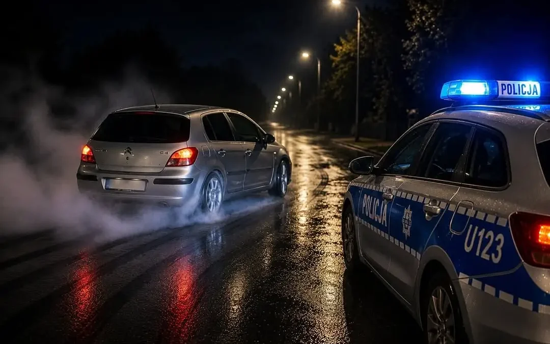 18-latek driftował w Psarskiem. 5000 zł mandatu i stracone prawo jazdy