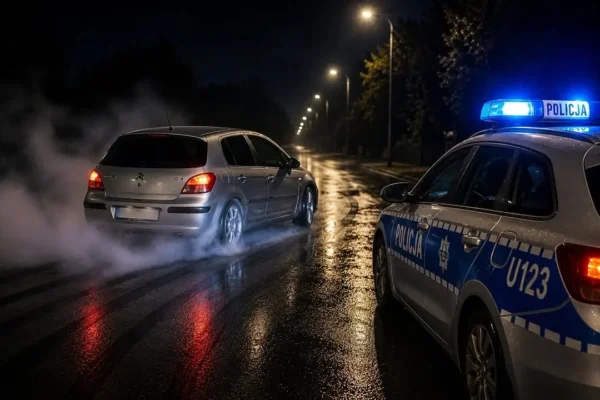 18-latek driftował w Psarskiem. 5000 zł mandatu i stracone prawo jazdy