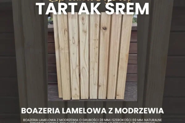 Boazeria lamelowa z modrzewia — naturalne drewno w nowoczesnym wydaniu. Tartak Śrem zaprasza