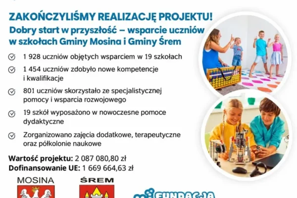 Zakończył się projekt „Dobry start w przyszłość” – wsparcie dla 1928 uczniów z gmin Mosina i Śrem